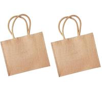 Generic 2 Pack Jute Market Tote Bag Coating with Soft Cotton Handles Handbag, Natural Eco-friendly Reusable Canvas Grocery Bags Water Resistant for Women, 15.4x12.2x5.9 Inch, Beige
