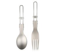 Generic 2 Pack Lightweight Ti Camping Utensils Set Ergonomic Foldable Spoon and Fork for Backpacking, Travel Cutlery Spork for Hiking Outdoors, Pure Ti Construction (Folding Spoon + Fork)