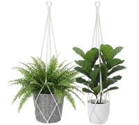 Generic 2 Pack Macrame Plant Hanger, 35 Inch Indoor Hanging Planter Basket, Handwoven Boho Home Decor for Plants, No Tassels Lightweight Plant Holder, White