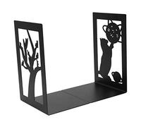 Generic 2 Pack Metal Bookend, Heavy Duty Iron Book Stand for Large Books with Smooth Rust Surface, Ideal for Home Office School Library (Cat Tree Bookends + Cat Planet Bookends)