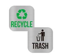 Generic 2 Pack Recycle and Trash Magnets, Brushed Silver, Stainless Steel, Minimalist, Rectangular, Solid, 2 Count, Indoor/Outdoor