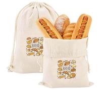 Generic 2 Pack Reusable Linen Bread Bags, 40x30cm Large Drawstring Bread Storage Bags for Homemade Sourdough Loaf Artisan Bread, Kitchen Baking Food Storage Zero Waste