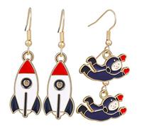Generic 2 Pairs Rocket Ship and Astronaut Dangle Earrings of Fashion Pendant Earrings for Space Lovers Lightweight and Unique Hook Design for Any Outfit and Occasion