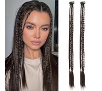 Generic 2 PCS Clip-In Hair Extension, 22 Inch Medium Brown Synthetic Braids with 3 Style Braid Extensions