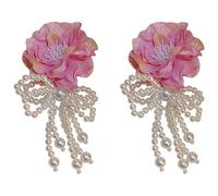 Generic 2 Pcs Flower Beaded Earrings With Bowknot, Faux Pearl Tassel Dangle Design, Sterling Silver Posts, Vintage Jewelry For Women, Perfect For Parties