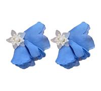 Generic 2 Pcs Light Blue Flower Stud Earrings, Beach Style Chiffon Petals With Faux Pearl, Unique Jewelry Gift For Women