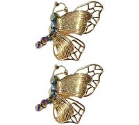 Generic 2 Pcs Retro Luxury Butterfly Earrings In New Chinese Style, Women'S Zirconium Copper Layered Design, Perfect For Elegant Looks