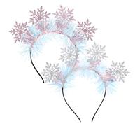 Generic 2 Pcs Snowflake Christmas Headband Soft Felt Fabric Glitter Design Elastic Fit for Adults Teens Holiday Party Cosplay Xmas Hair Accessories