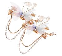 Generic 2 Pcs Versatile White Crystal Bridal Hairpin Wedding Dress Xiuhe Hanfu Hair Accessories 3pcs Butterfly Hair Clips Hair Barrettes Decorative Hair Clips for Women Spun Yarn