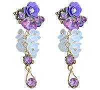 Generic 2 Pcs Vintage Teardrop Earrings, Long Crystal Dangle Jewelry, 925 Silver Post, Elegant Flower Design