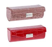 Generic 2 Pieces Lipstick Holder Portable Case Cross Print Buckle Clip PU Leather Multifunctional with Mirror And Flocking Lining Convenient for, Red Brown