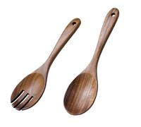 Generic 2 Pieces Wooden Salad Servers,10.2 inches Wood Serving Spoons Set Salad Mixing Dinner Fork and Spoon Long Handle Salad Tongs Kitchen Cooking Utensil Cutlery Set,Wooden Salad Tongs