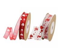 Generic 2 Rolls of Beautiful Dacron Wrapping Ribbons with Love Heart Pattern, Comfortable Hand Feel and Elastic Ability, for Flowers and Gardening Crafts
