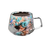 Generic 200ml Double Walled Glass Coffee Mugs with AntiScalding Grip for Hot Drinks Floral Fusion Glass Cups