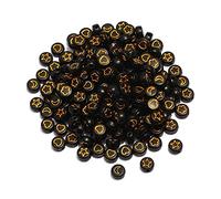 Generic 200pcs Black Flat Round Acrylic Loose Beads Pony Disc Coin with Heart Star Moon Flower Beads Spacers for DIY Jewelry Bracelet Making