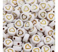 Generic 200pcs White Gold Acrylic Heart Beads Flat Round Disc Coin Love Heart Spacer Loose Beads for DIY Jewelry Bracelet Gifts Making