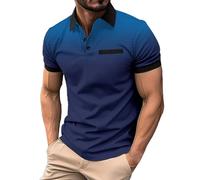 Generic 2024 Stylish Polo Shirts for Men Muscle Fit Short Sleeve Gradient Polo T Shirts Quick Dry Moisture Wicking Golf Shirt(Blue,Large)