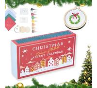 Generic 2025 Advent Calendar Cross Stitch Kit 24 Days Embroidery Kit for Beginner (Red)