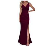Generic 2025 Elegant Sleeveless V-Neck Split Evening Dress for Women Long Formal Dress for Cocktail Party and Beautiful Dresses For Girls, red, L