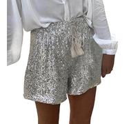 Generic 2025 Women's Summer Sequin Shorts with High Waist, Casual, Loose A-Line, Hot Pants, Glittering Clubwear Night Out Shorts for Women, silver, XXL