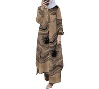 Generic 2026 - Women's Muslim 2-Piece Sets, Long Sleeve Button-Down Shirt and Pants, Abaya, Casual Dress, Dubai Outfits, Muslim Evening Dress, coffee, XL
