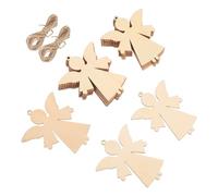 Generic 20pcs Wooden Angel Cutouts Lightweight DIY Blank Ornaments with Hole and String for Easy Hanging, Beige Wood Decorations for Christmas, Weddings, and Birthdays