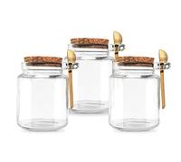 Generic 250ml Glass Jar Set with Cork Lid and Wooden Spoon - Airtight Storage for Spices, Herbs, Coffee, Tea, Bath Salts, DIY Crafts - Set of 3