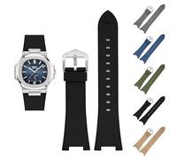 Generic 25mm Rubber Band For Patek Philippe Nautilus With Buckle, Rubber Watch Band Straps For Patek Philippe 5711 5712 5980 - Multiple Colors (Black)