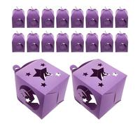 Generic 25pcs Ramadan Eid Mubarak Favor Boxes with Hollow Star and Moon Design, Purple Party Candy Containers with Handle for Muslim Holiday and Birthday Celebration Packaging