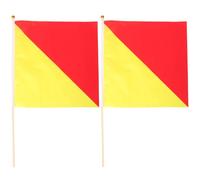 Generic 2Pcs 35X35Cm Red Yellow Military Training Naval Signal Flags Handheld Performance Commanding Flags with 50-60Cm Pole for Game Referee Safety Use
