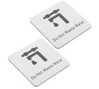 Generic 2pcs Aluminum Water Conservation Sign Self Adhesive Bathroom Warning Sticker Minimalist Design Helps Develop Good Water Usage Habits for Homes and Schools