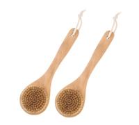 Generic 2pcs Bath Brush with Boar Bristles Ergonomic Round Head Short Handle Back Scrubber for Shower and Dry Brushing Natural Bamboo Body Sponge Brushes for Exfoliating Dead Skin