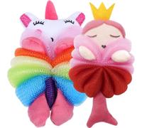 Generic 2pcs Cartoon Animal Bath Loofah Sponge for Lightweight Polyethylene Shower Ball Comfortable Touch Bath Accessory
