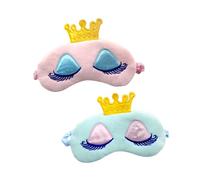 Generic 2pcs Cartoon Cotton Sleep Eye Mask Crown and Long Eyelash Design, Comfortable Fashion Eye Patch Ice Bag for Travel and Home Use, Blue and Pink