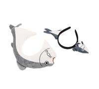 Generic 2PCS Cartoon Fish Headband Funny Shark Hairpiece for Halloween Parties Cosplay Themed Events Reusable Easy to Clean Unique Design for Standout Costumes