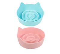 Generic 2Pcs Cat Ear Shaped Slow Feeder Bowls Non-Slip Shallow Kitten Feeding Dishes Candy Color Pet Food Trays for Cats Home Use