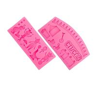 Generic 2pcs Circus Fondant Silicone Molds Set - Clown, Elephant, and Bear Shapes for DIY Cake Decorating, Creative Baking Tool for Home Kitchen and Candy Craft
