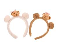 Generic 2pcs Cute Animal Headband Makeup Bear Headband Plush Fleece Bowknotted Bear Ears Soft Hairband Keeps Hair of The Way Versatile Color Match for Women Daily Wear