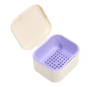 Generic 2PCS Denture Soaking Container Partial Denture Case, Orthodontic Retainer Cleaning Case Denture Cleaner Container Dentures Teeth Cup with Strainer and Lid Waterproof (Cream)