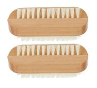 Generic 2pcs Double-Sided Nail Cleaning Brushes White PP and Beech Wood Handle, Stiff Bristles for Fingernail Scrubbing and Under Nail Dirt Removal, Suitable for Hand and Foot Care