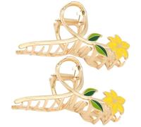Generic 2pcs Elegant Floral Claw Clip Hair Accessory for Women, Alloy Material Golden Colour, Simple Design for Hair Styling and Hold, for Special Occasions and Daily Life