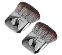 Generic 2pcs Flat Travel Makeup Brushes Versatile Portable Face Brush Set with Sl lectroplated Handle Plastic Fiber Wool Material Professional for Powder Blush Contour Application
