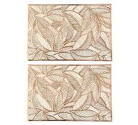 Generic 2pcs Gold Hollow Pvc Rectangular Kitchen Place Mats Non-slip Heat Resistant Dining Table Placemats for Home and Restaurant Table Decor