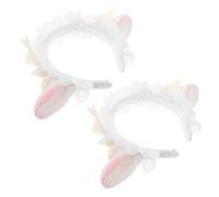 Generic 2pcs Lamb Ears Headband Cosplay Headwear for Adults Goat Headband for Adults Goat Horn Headband Animal Headband for Adults Animal Headband for Halloween Lamb Headband White Plush