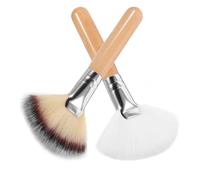 Generic 2pcs Long Handle Facial Fan Brushes Set for Makeup Application, Soft Thick Nylon Bristles Wooden Handles for Buffing and Setting Powder on Cheeks, Face Applicator Tools for Daily