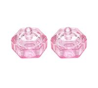 Generic 2pcs Nail Art Clear Glass Cups with Lid for Mixing and Washing Manicure Pens Pink Crystal Dappen Dish Suitable for Nail Salon and DIY Professionals