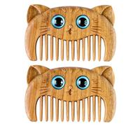 Generic 2pcs Natural Wooden Hair Combs with Cat Design, Sandalwood Beard and Hair Combs for Men, Relaxing Smooth Surface Grooming Brushes Suitable for Travel and Daily Use