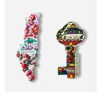 Generic 2Pcs Palestine Magnets, Cultural, Modern Fridge Magnets, 2 Pack, Resin Material, Small Size, Rectangular Shape, Palestinian Map Decorated with Flowers and Key of Return