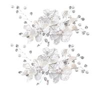 Generic 2pcs Pearl Flower Wedding Hair Pins Crystal Floral Clips for Bride Bridesmaids Artisan Hair Accessories for Women Dazzling Decorative Jewelry for Parties Prom