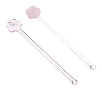 Generic 2pcs Pink Glass Stirring Swizzle Sticks with Long Handle and Star Shape for Cocktails and Tea, Easy to Clean Drink Stirrers for Family Gatherings